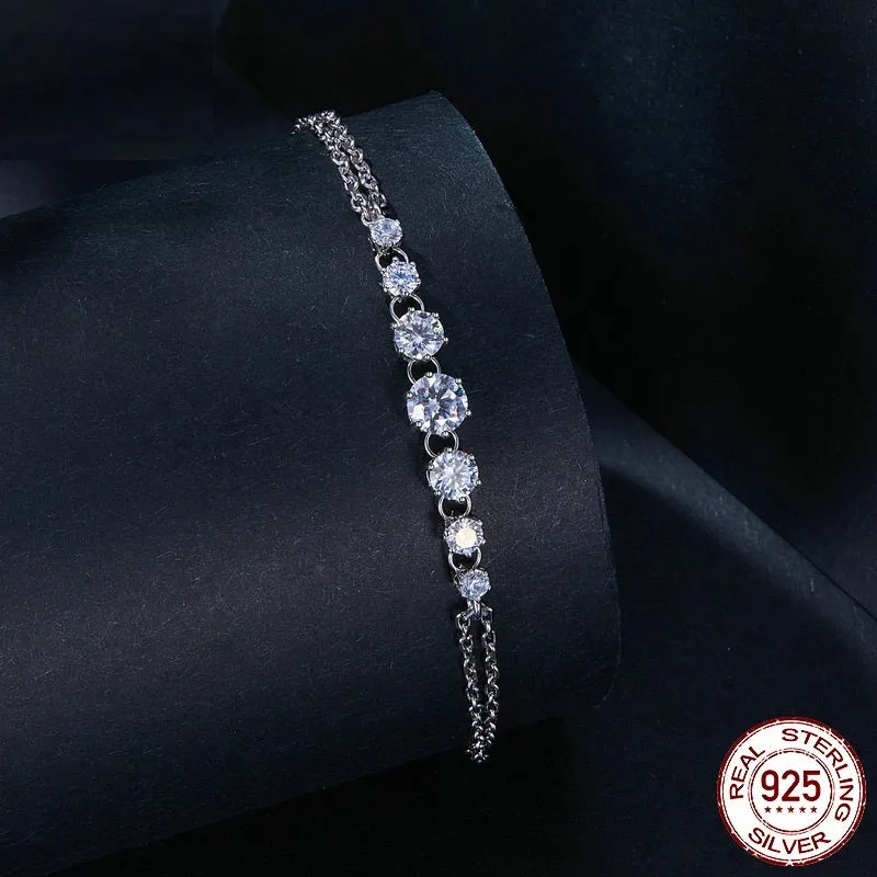 S925 sterling silver double-layer geometric bracelet with electroplating, 925 silver purity, women's jewellery