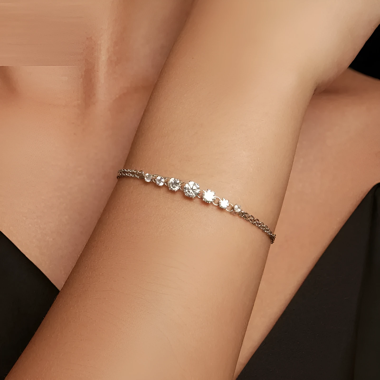 S925 sterling silver double-layer geometric bracelet with electroplating, 925 silver purity, women's jewellery