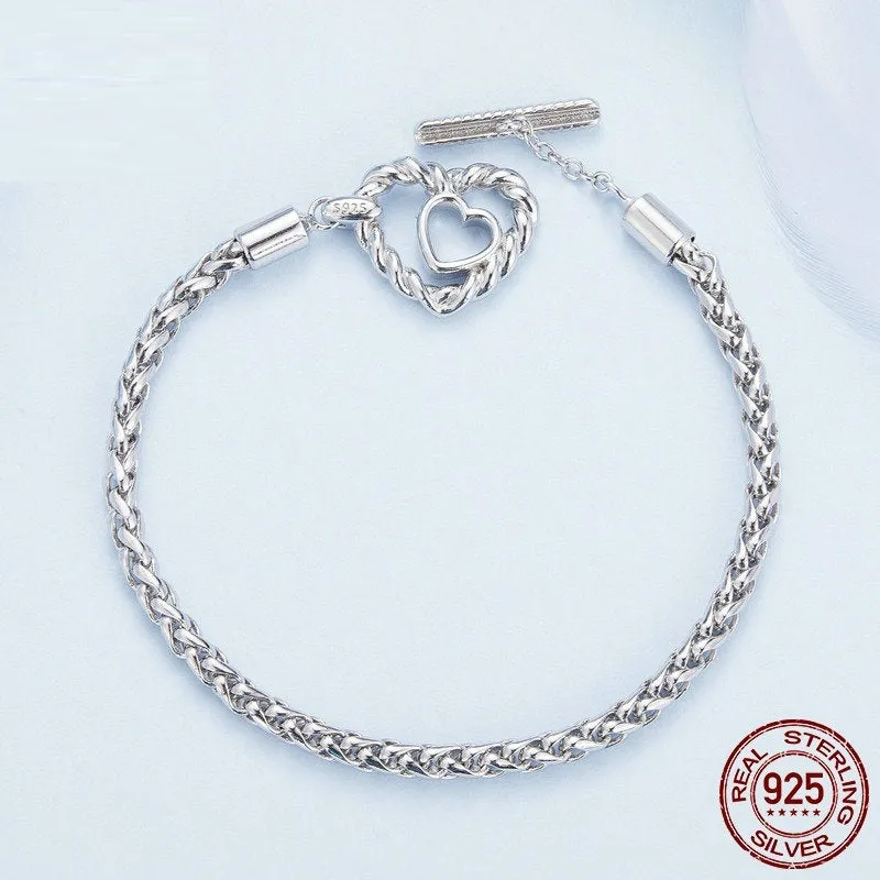 Original Niche S925 sterling silver heart-shaped bracelet for women, silver colour, size 17CM, fashion OL style