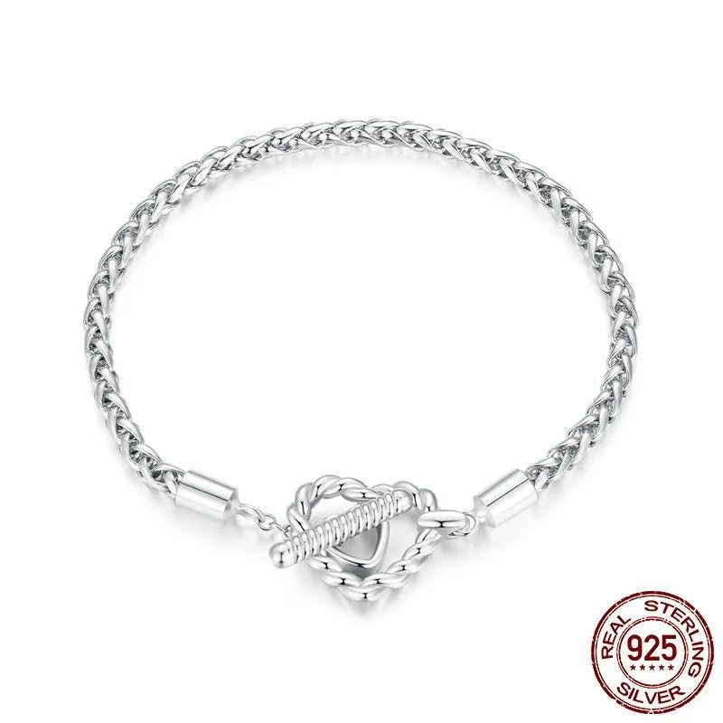 Original Niche S925 sterling silver heart-shaped bracelet for women, silver colour, size 17CM, fashion OL style