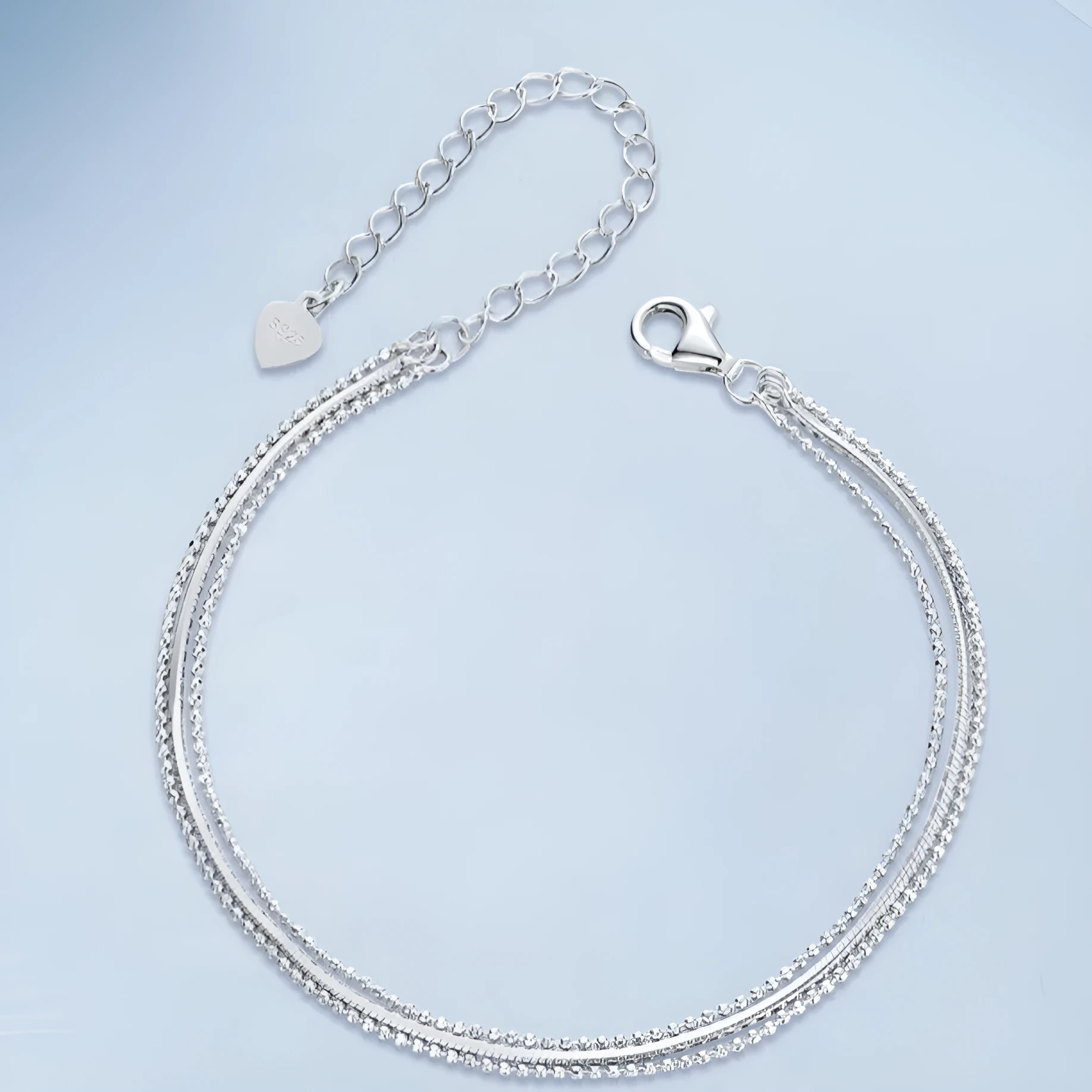 Silver S925 sterling silver snake bone bracelet with asterism love design and adjustable chain 160+50mm