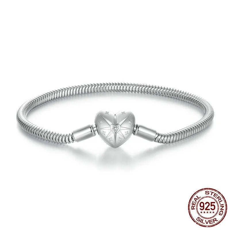 S925 sterling silver snake bone bracelet on white background, 17CM or 19CM length option