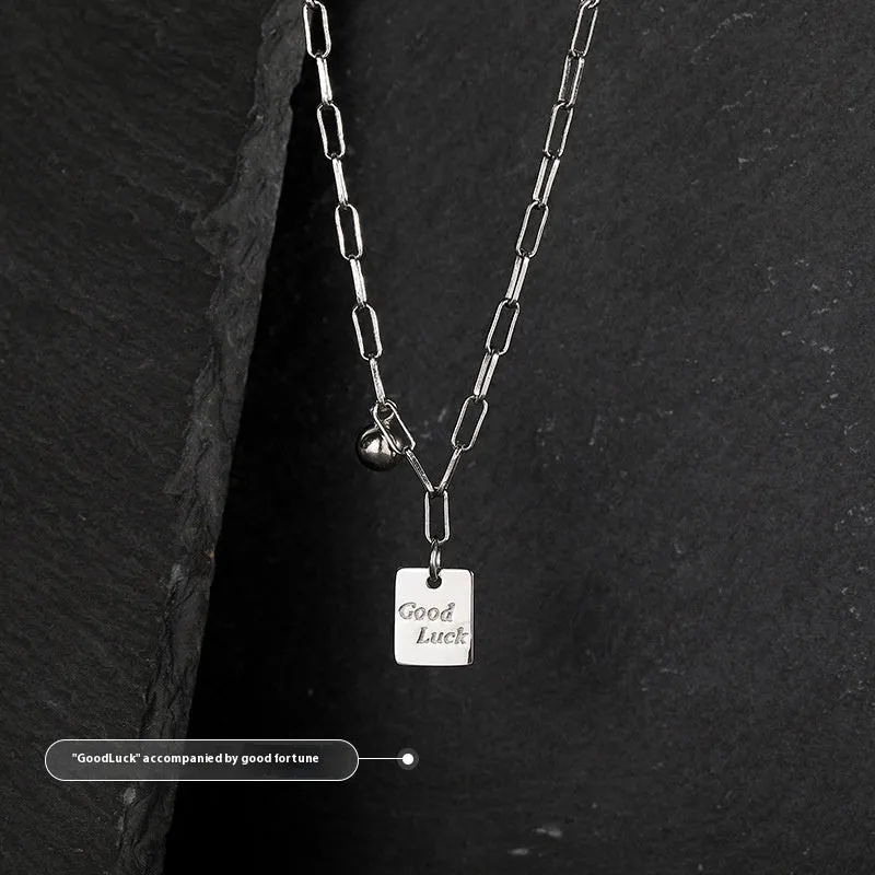 Good Lucky titanium steel necklace 18cm chain with alloy letter pendant in White K colour