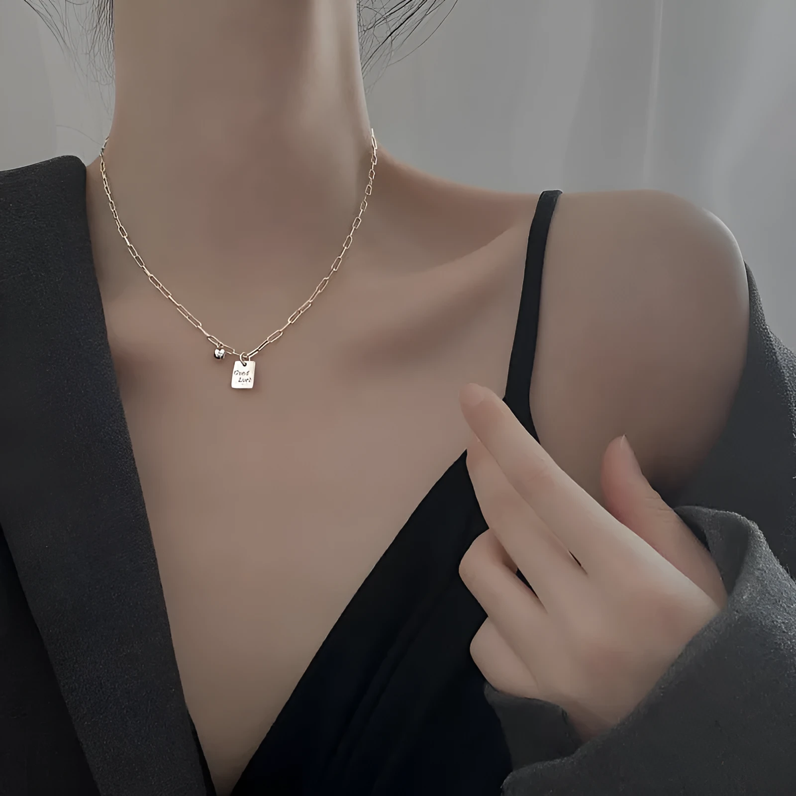 Good Lucky titanium steel necklace 18cm chain with alloy letter pendant in White K colour