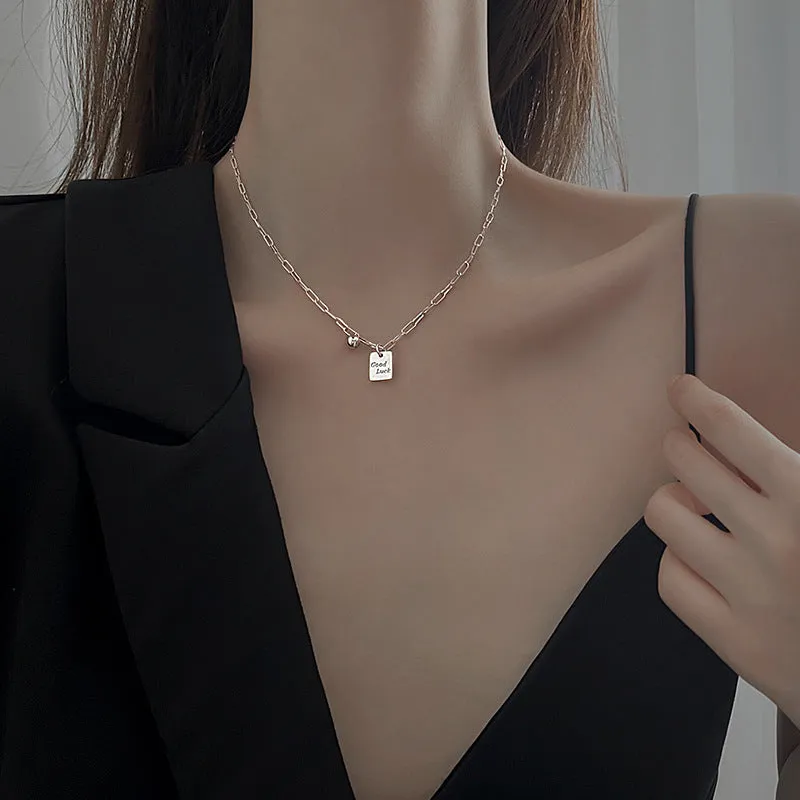 Good Lucky titanium steel necklace 18cm chain with alloy letter pendant in White K colour