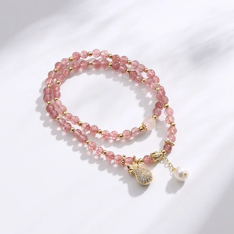 Strawberry quartz geometric crystal bracelet for women with wallet-style design