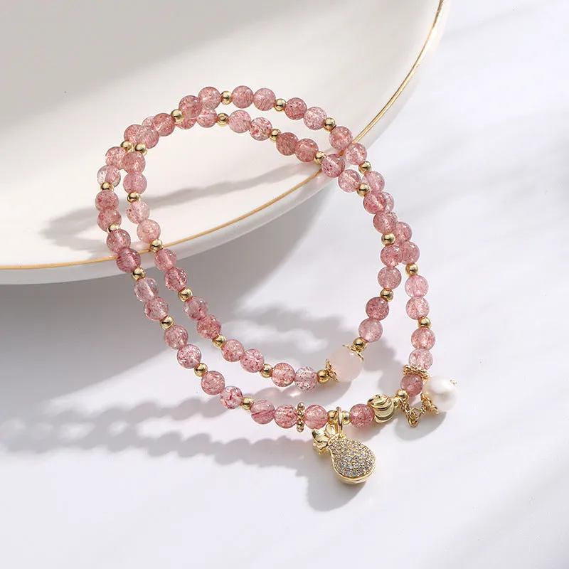 Strawberry quartz geometric crystal bracelet for women with wallet-style design