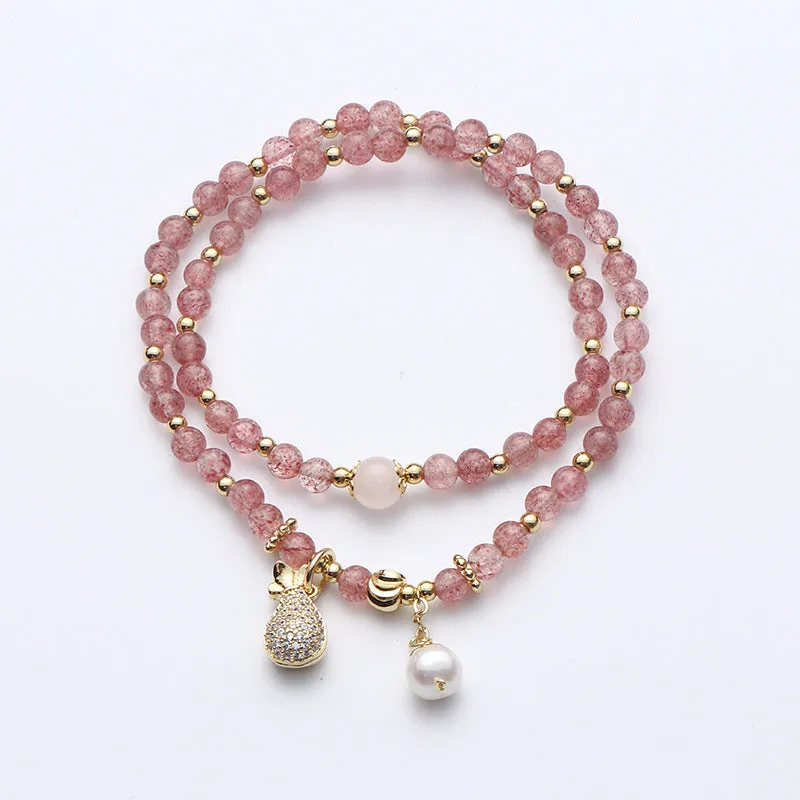 Strawberry quartz geometric crystal bracelet for women with wallet-style design