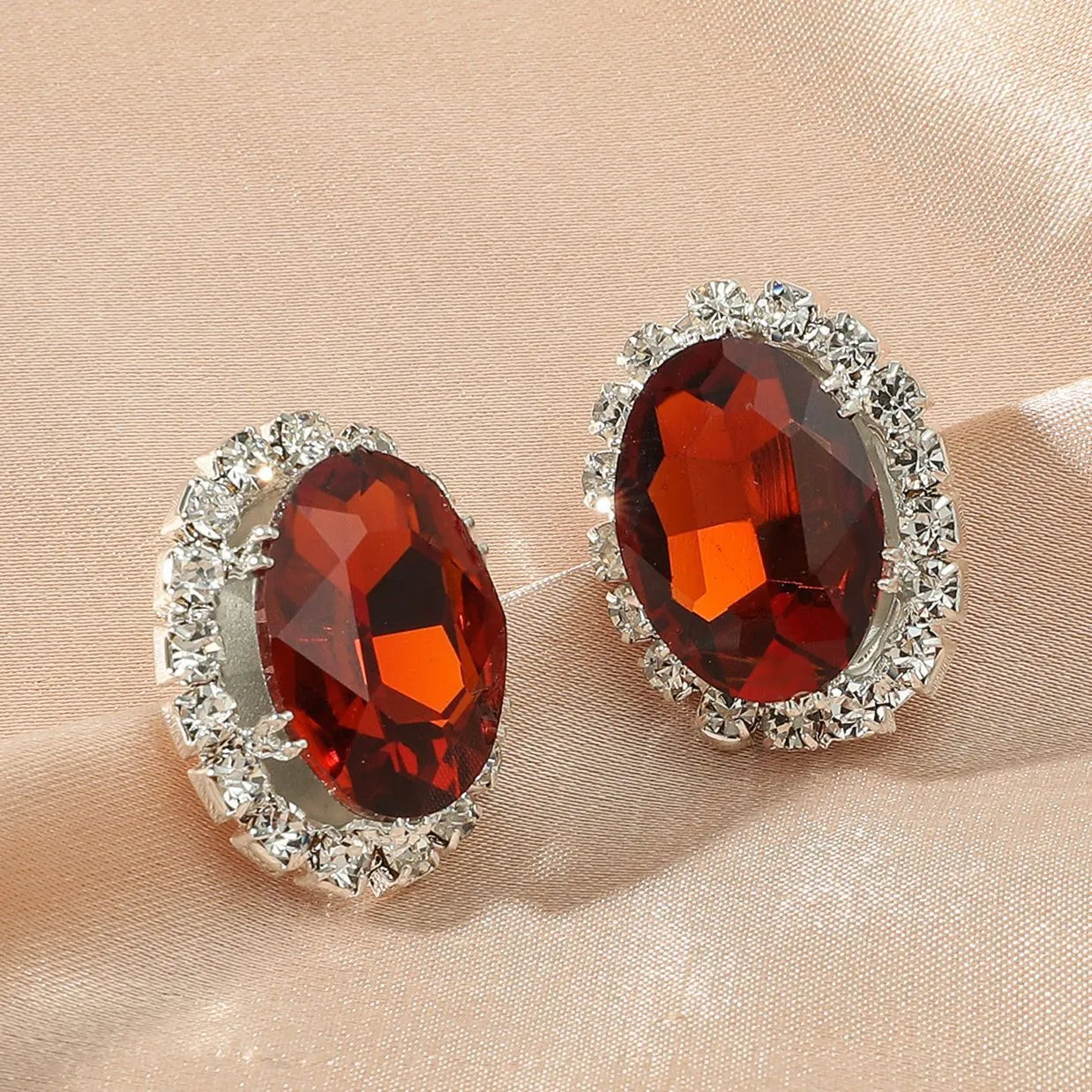 Oval rhinestone women's crystal earrings copper electroplated shiny geometric female jewellery pair