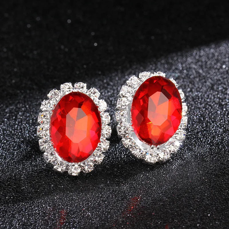 Oval rhinestone women's crystal earrings copper electroplated shiny geometric female jewellery pair