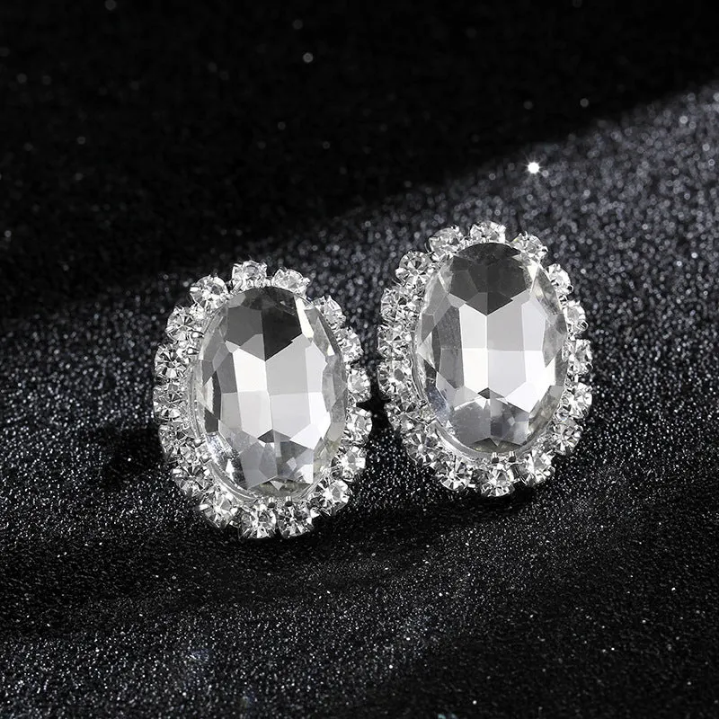 Oval rhinestone women's crystal earrings copper electroplated shiny geometric female jewellery pair
