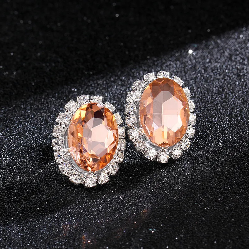 Oval rhinestone women's crystal earrings copper electroplated shiny geometric female jewellery pair