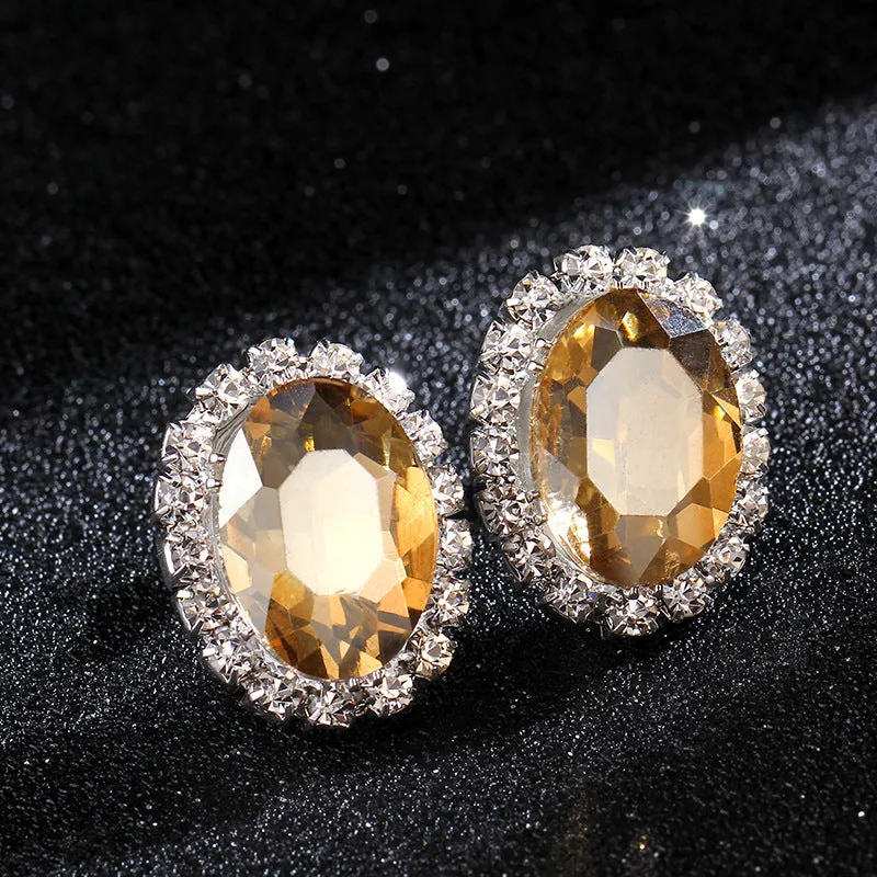 Oval rhinestone women's crystal earrings copper electroplated shiny geometric female jewellery pair