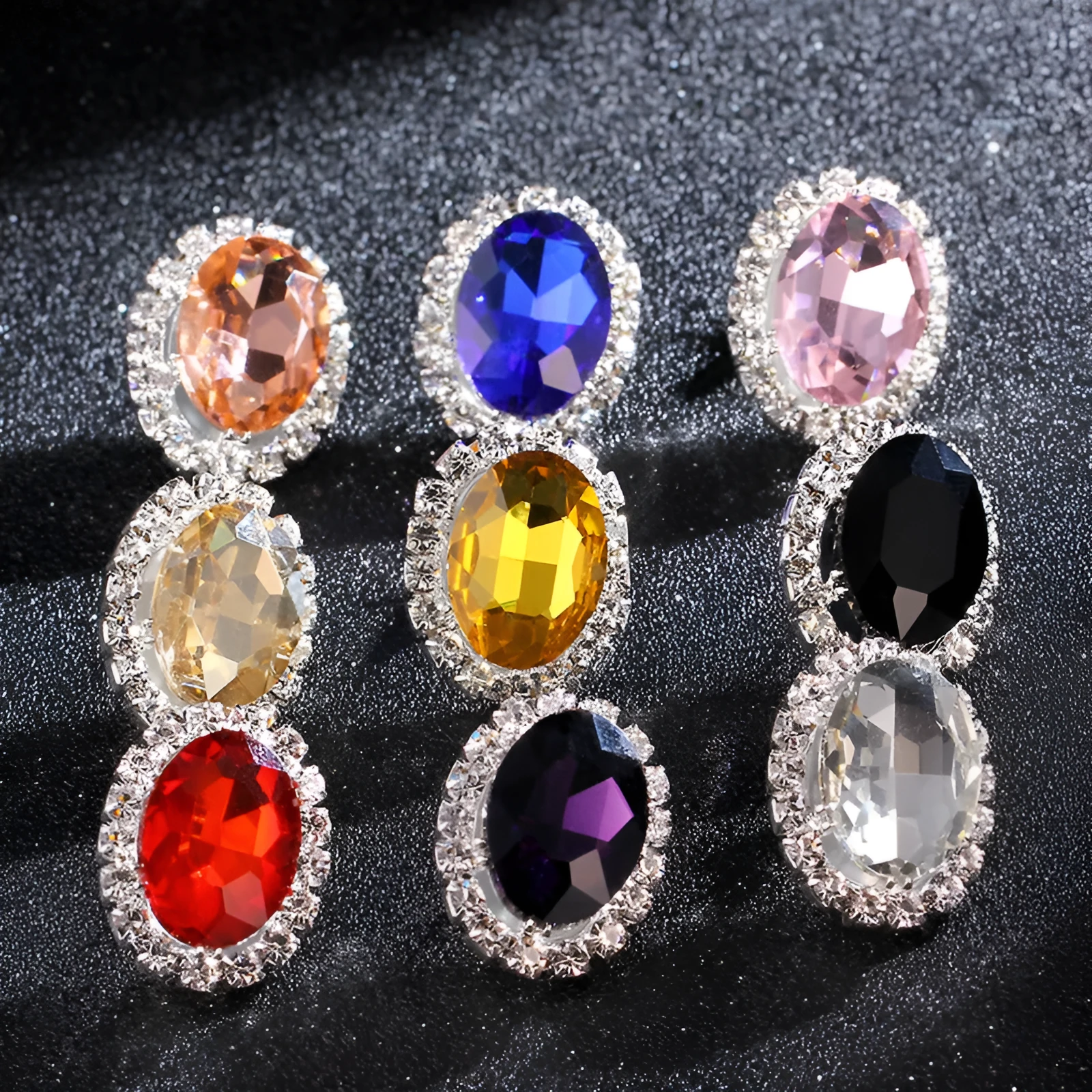 Oval rhinestone women's crystal earrings copper electroplated shiny geometric female jewellery pair