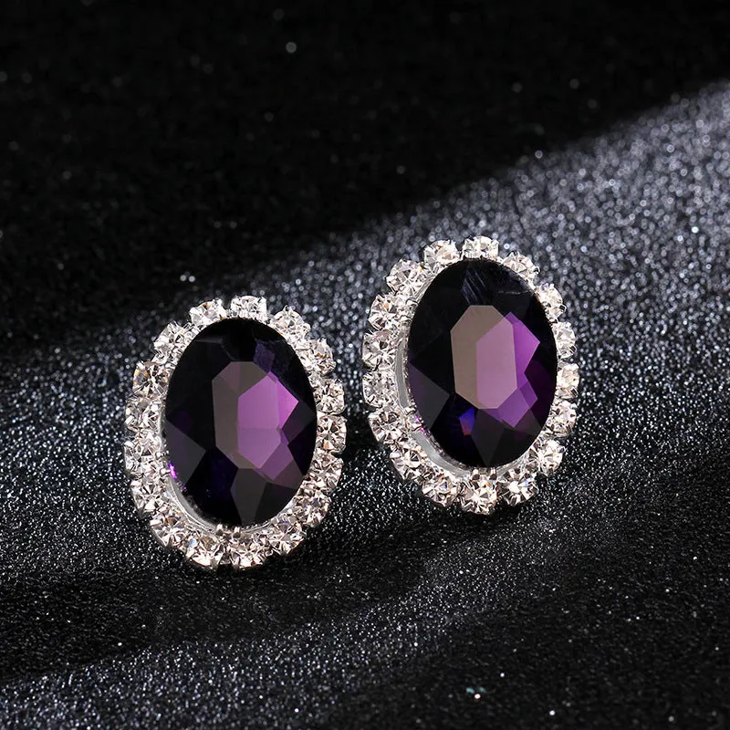 Oval rhinestone women's crystal earrings copper electroplated shiny geometric female jewellery pair