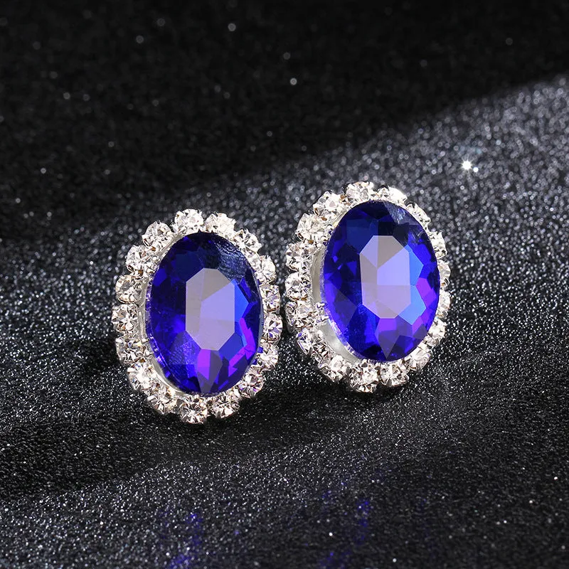 Oval rhinestone women's crystal earrings copper electroplated shiny geometric female jewellery pair