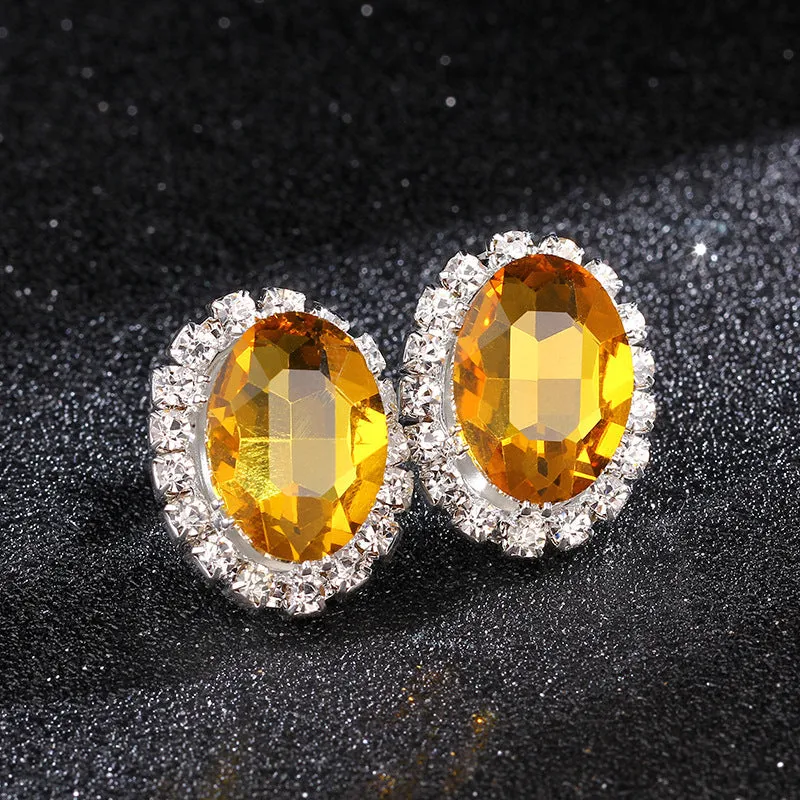 Oval rhinestone women's crystal earrings copper electroplated shiny geometric female jewellery pair