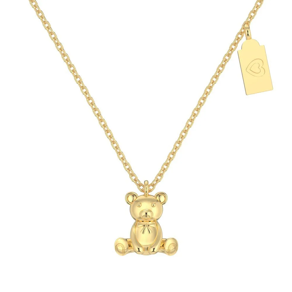 925 silver bear necklace for women with electroplated finish on white background