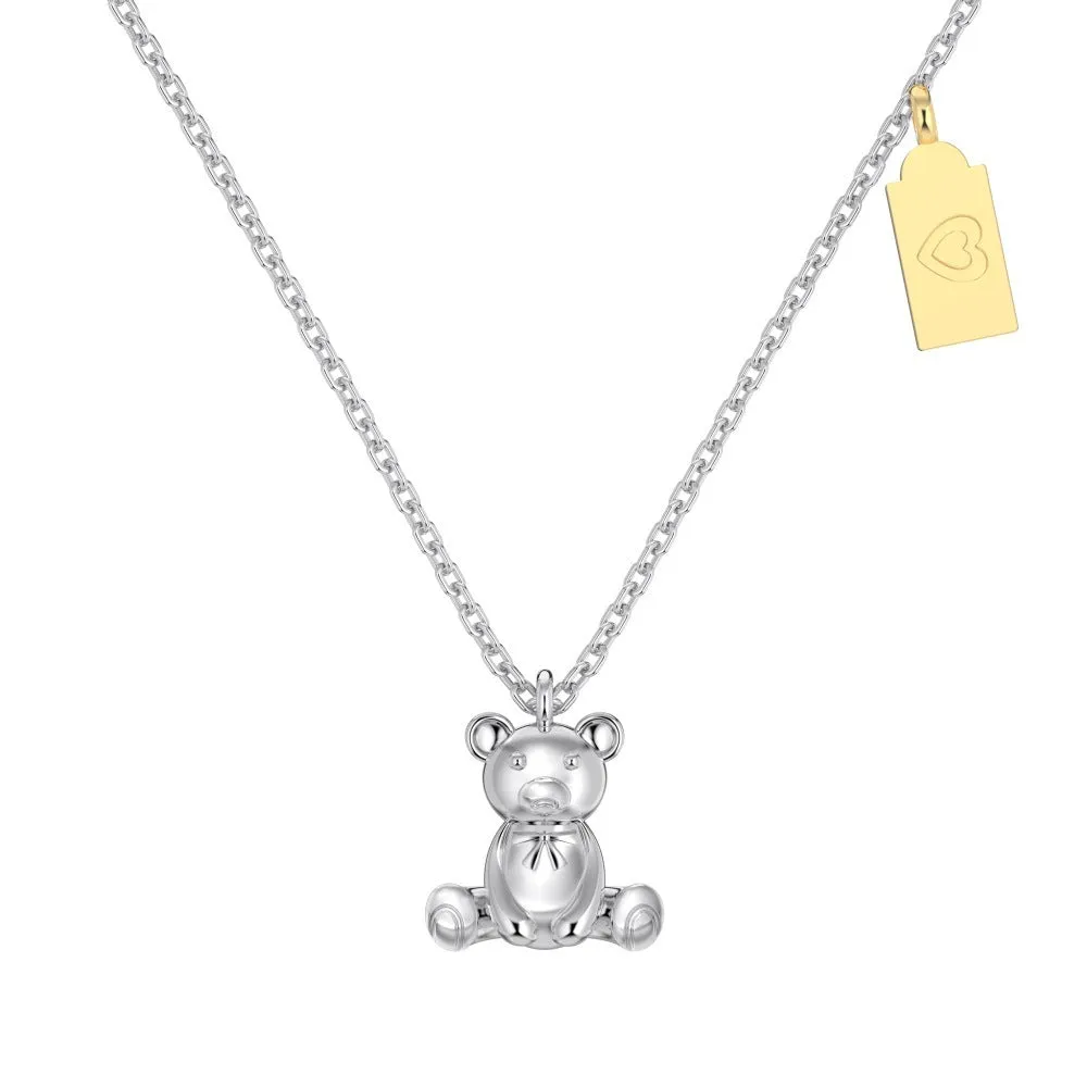 925 silver bear necklace for women with electroplated finish on white background