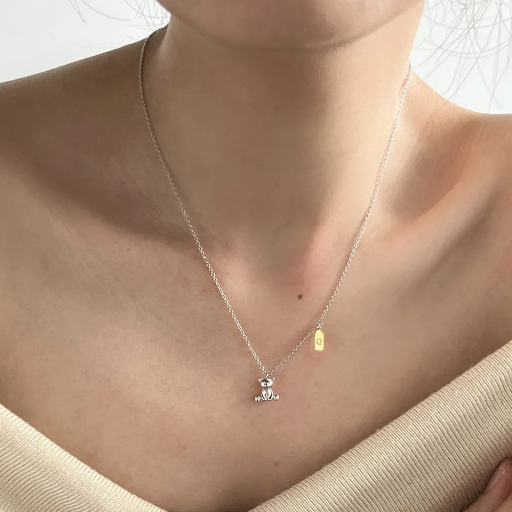 925 silver bear necklace for women with electroplated finish on white background