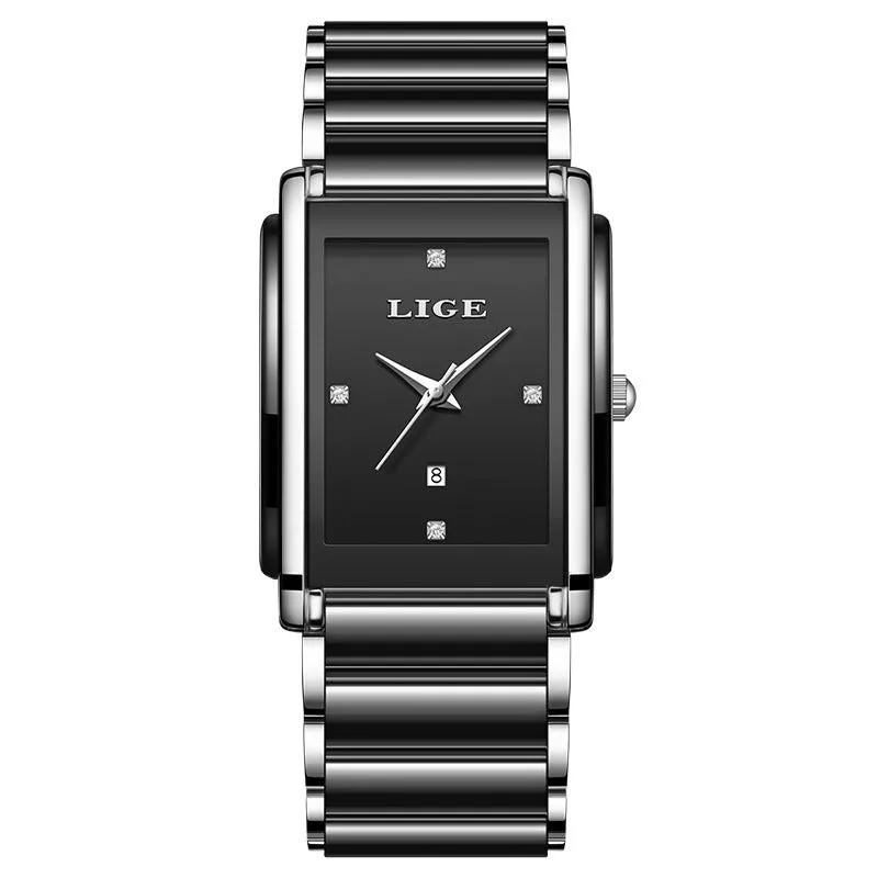 Ceramic stainless steel couple watch antique style quartz 10mm silver black