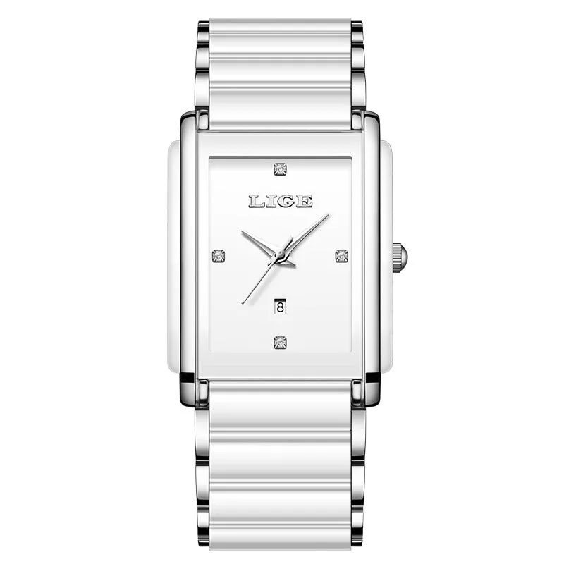 Ceramic stainless steel couple watch antique style quartz 10mm silver black
