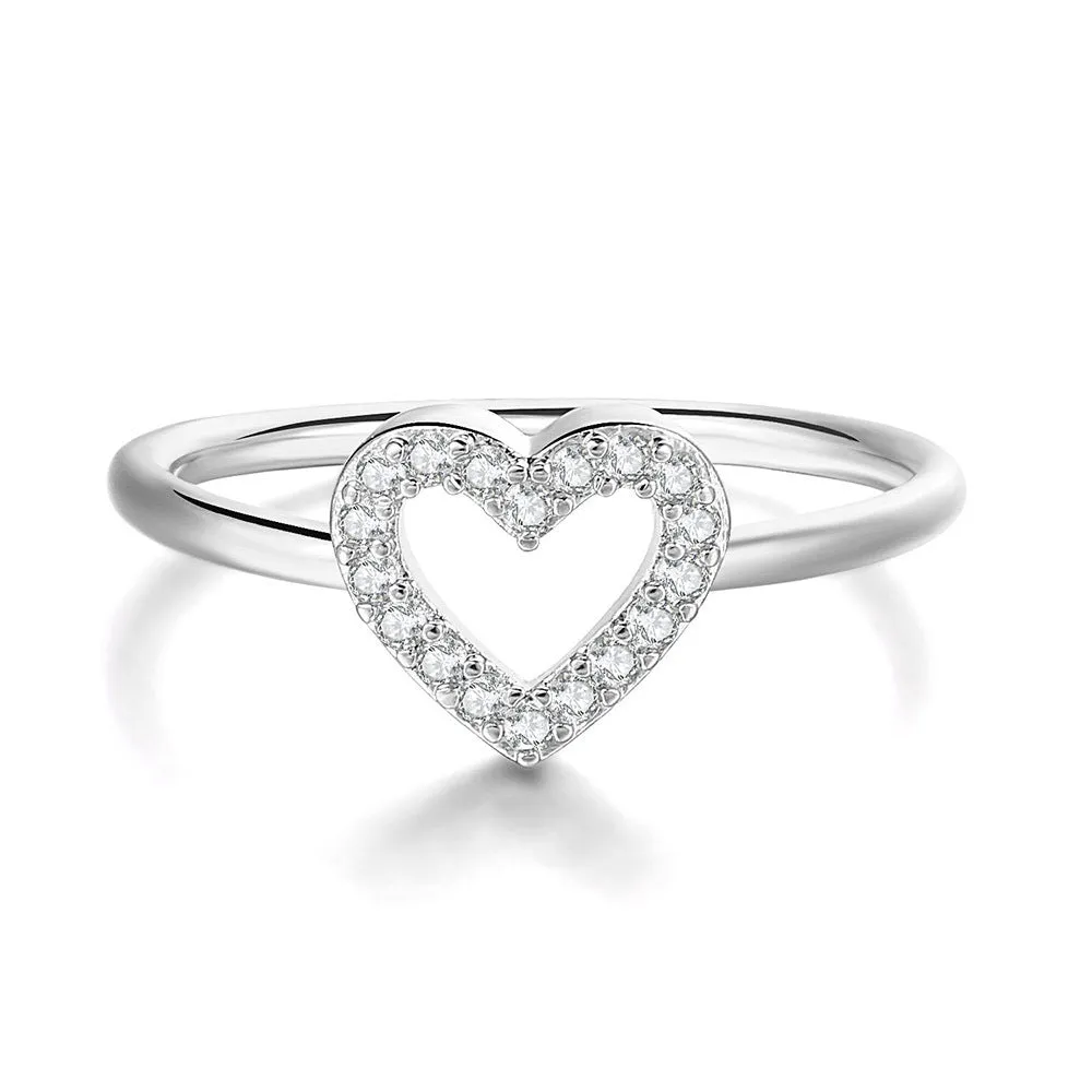 Fashion Fresh Heart ring in gold tone with white stone on copper base, women's size No 7
