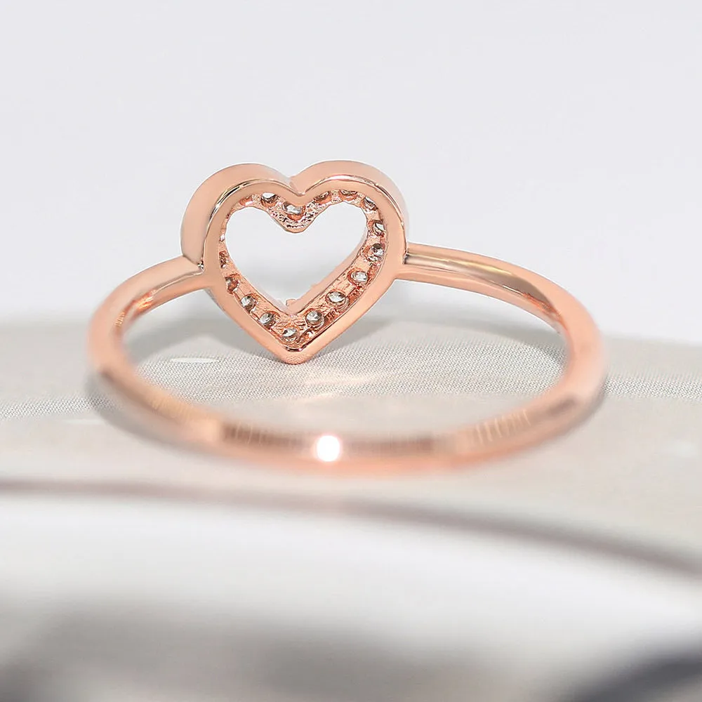 Fashion Fresh Heart ring in gold tone with white stone on copper base, women's size No 7
