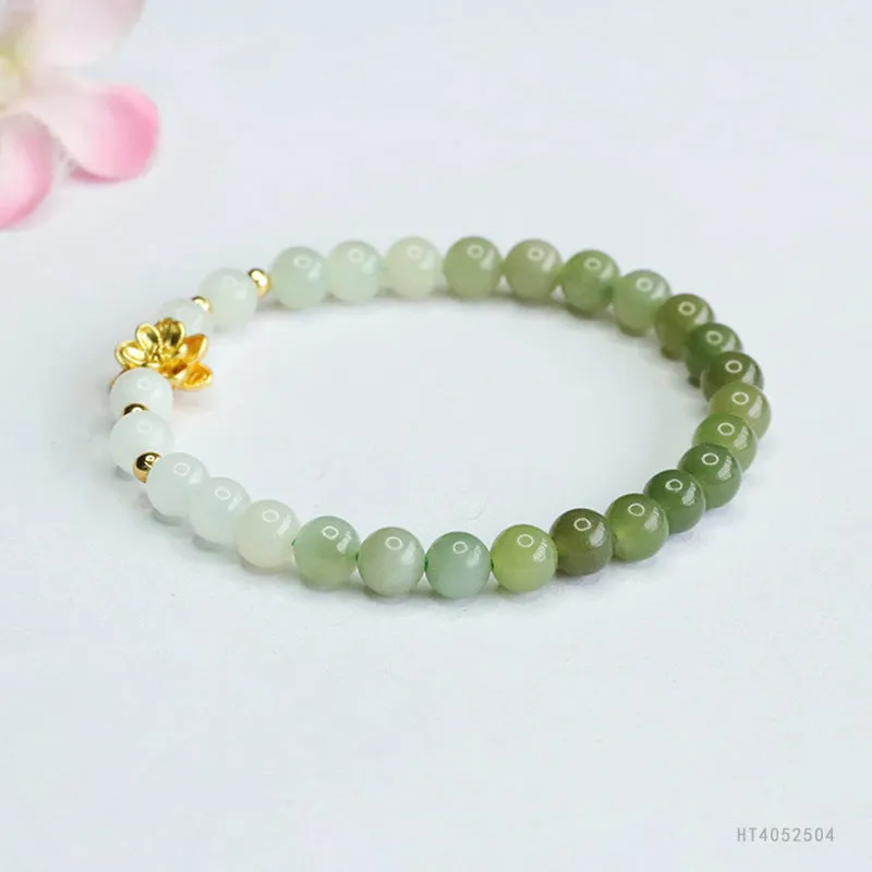 Hand-woven ancient style bracelet with Hetian jade gradient colours and lotus flower pattern