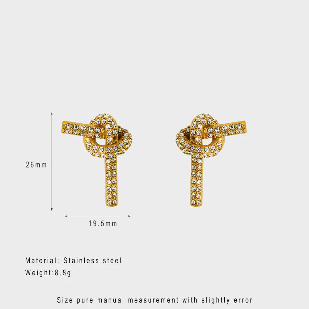 Refined stainless steel rhinestone ear studs in geometric heart shape, colour DFE453, for women