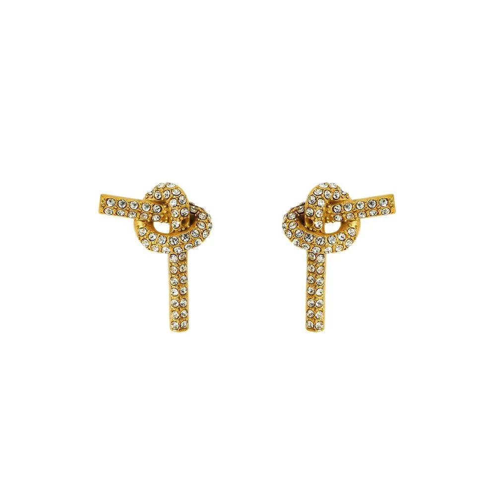 Refined stainless steel rhinestone ear studs in geometric heart shape, colour DFE453, for women