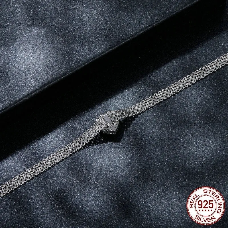 S925 sterling silver love woven bracelet with 1 karat moissanite stone, electroplated, MSB019 colour