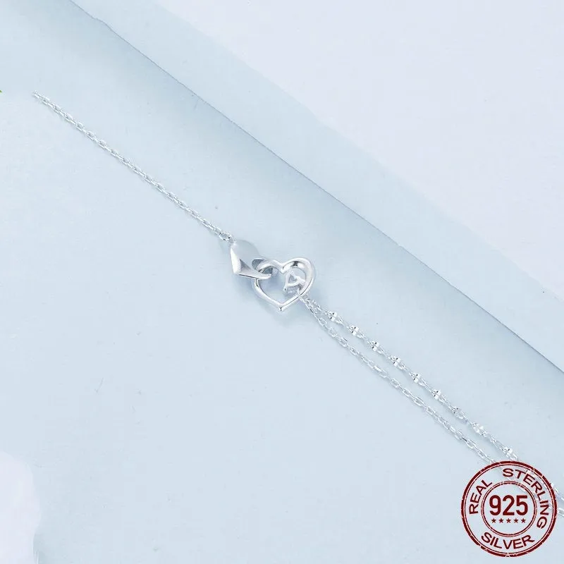 S925 sterling silver double heart bracelet for women in BSB178 colour on white background