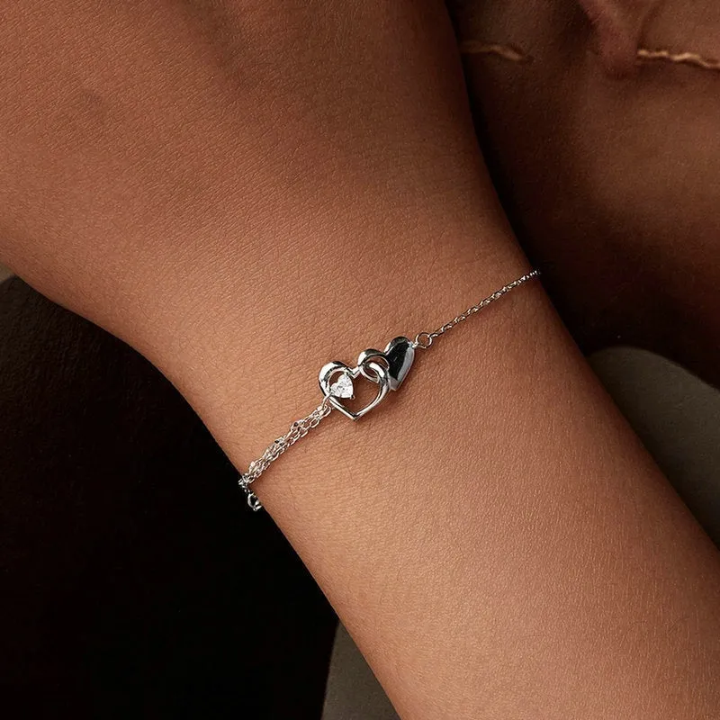 S925 sterling silver double heart bracelet for women in BSB178 colour on white background