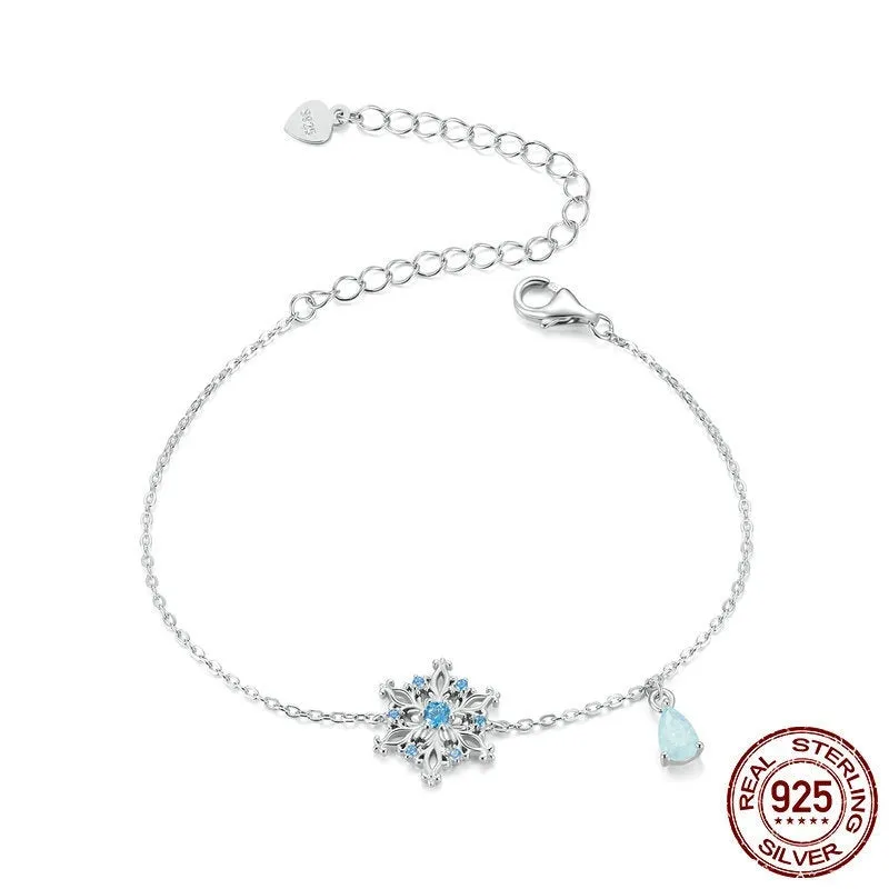 Snowflake S925 sterling silver ice flower bracelet for women, electroplated, colour SCB263