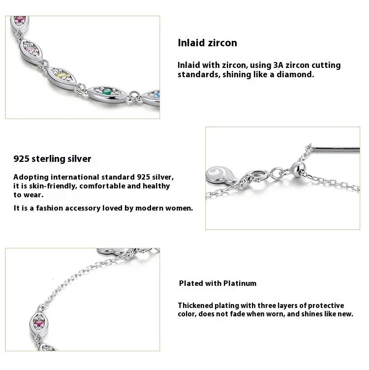 Platinum colourful devil's eye bracelet for women, silver electroplated finish, cold wind style, clasp closure
