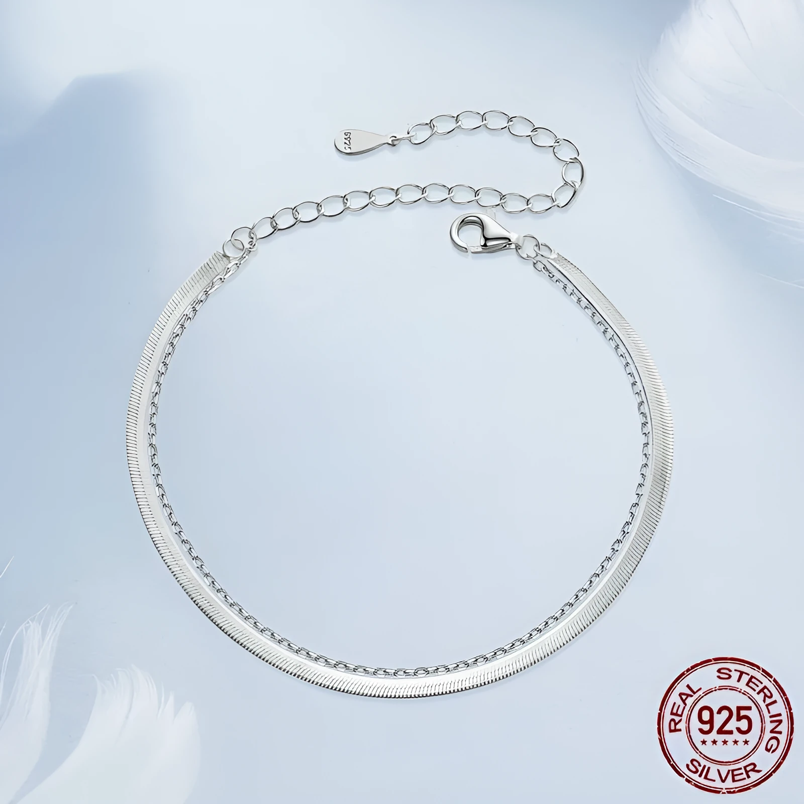 S925 sterling silver double-layer bracelet with electroplated finish, BSB193 colour, on female wrist against neutral background