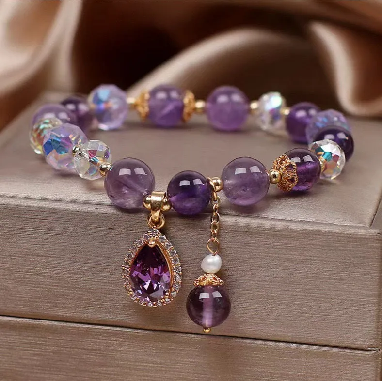 Purple amethyst crystal bracelet for women with micro inlay gemstone setting