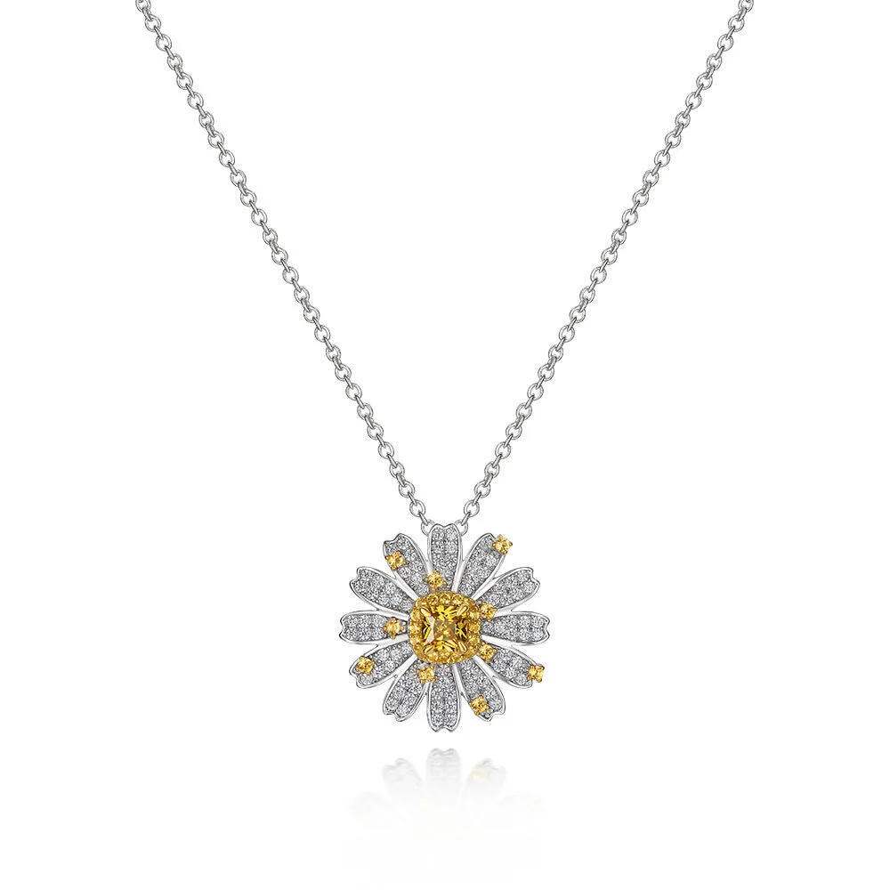 Women's fully-jewelled flower pendant necklace in yellow on silver chain
