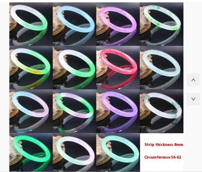 Women's jade bracelet with ice-like emerald appearance and floating flower patterns in multiple colour options