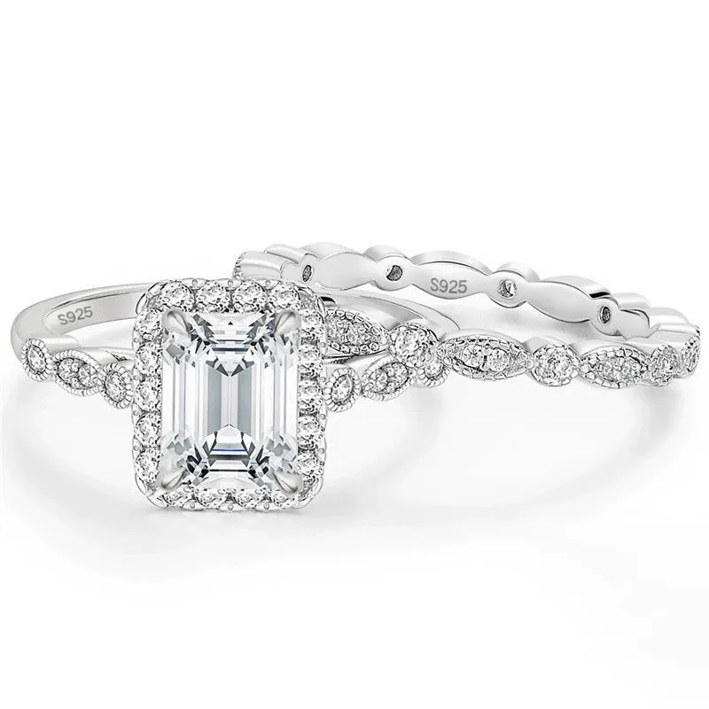 925 sterling silver ring with rectangular zircon inlay in gold finish on white background