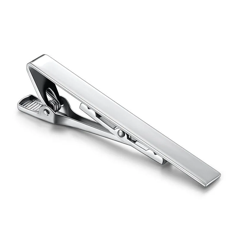 Laser copper electroplated colour tie clip, flat head geometric design, 5.8cm length, silver colour option