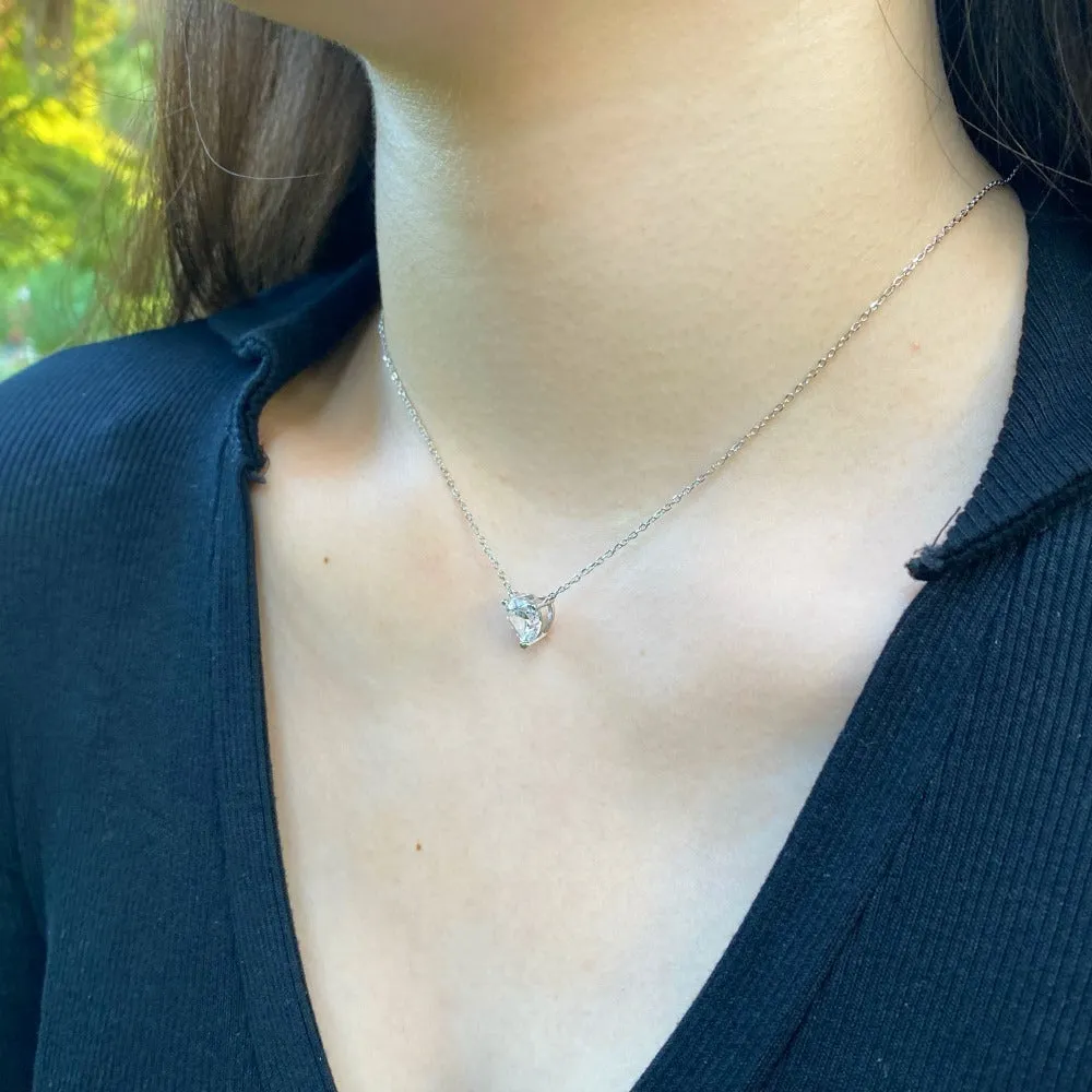925 silver heart-shaped zircon pendant necklace for women platinum white diamond finish