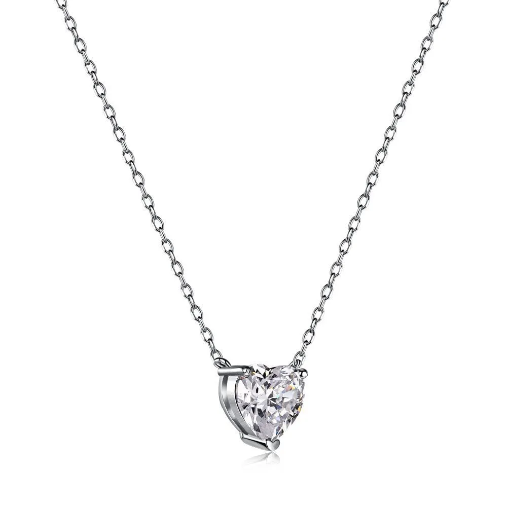925 silver heart-shaped zircon pendant necklace for women platinum white diamond finish