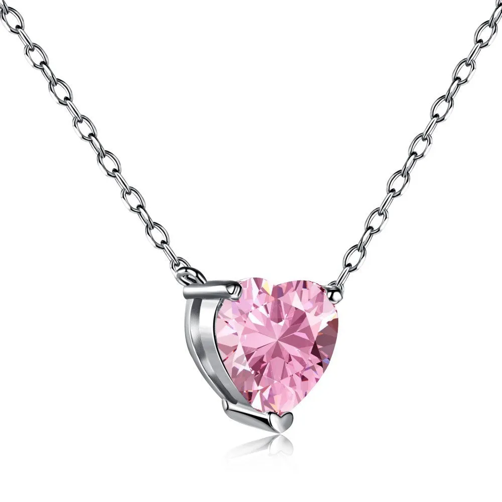 925 silver heart-shaped zircon pendant necklace for women platinum white diamond finish