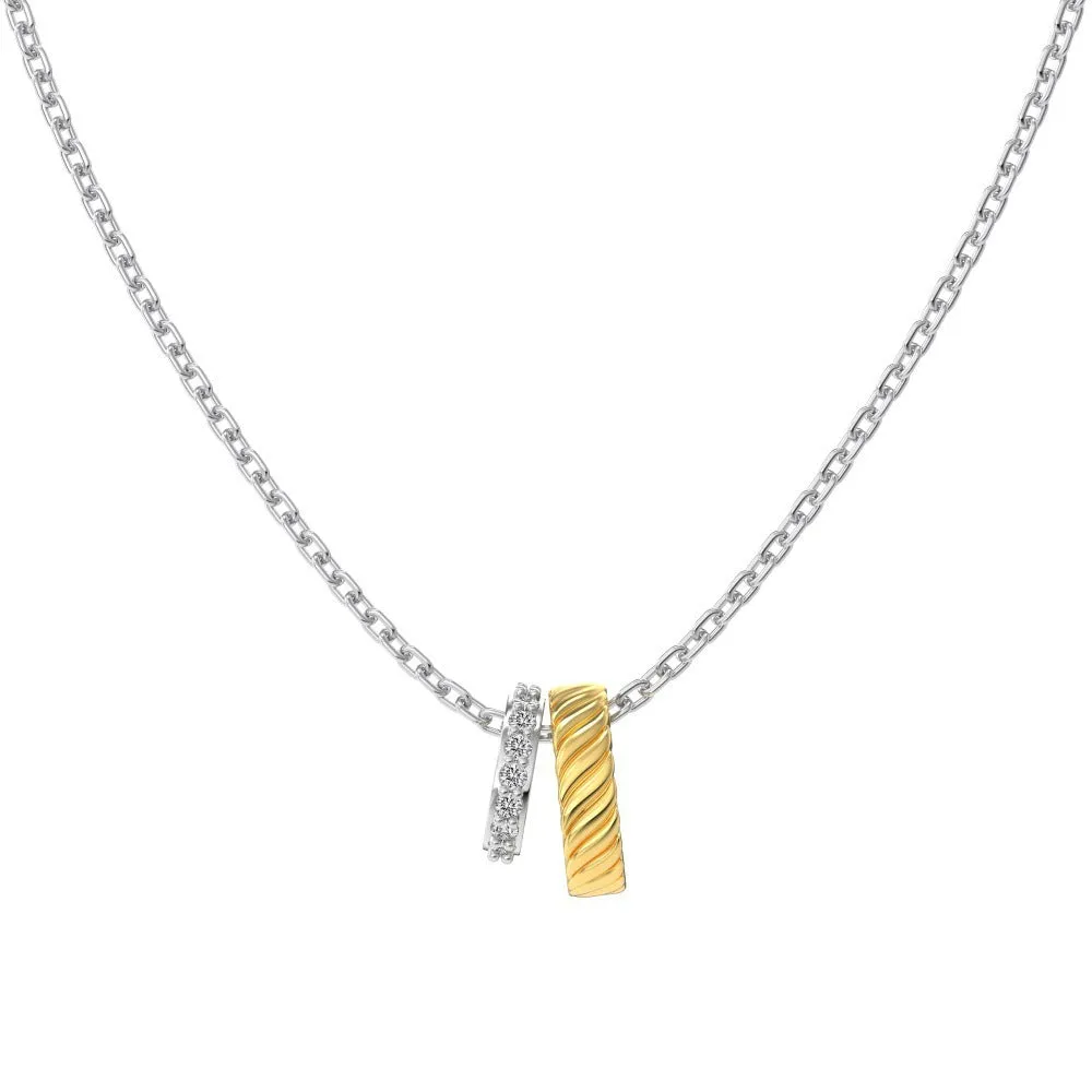 925 silver casual double ring colour matching two-tone necklace for women with round pendant