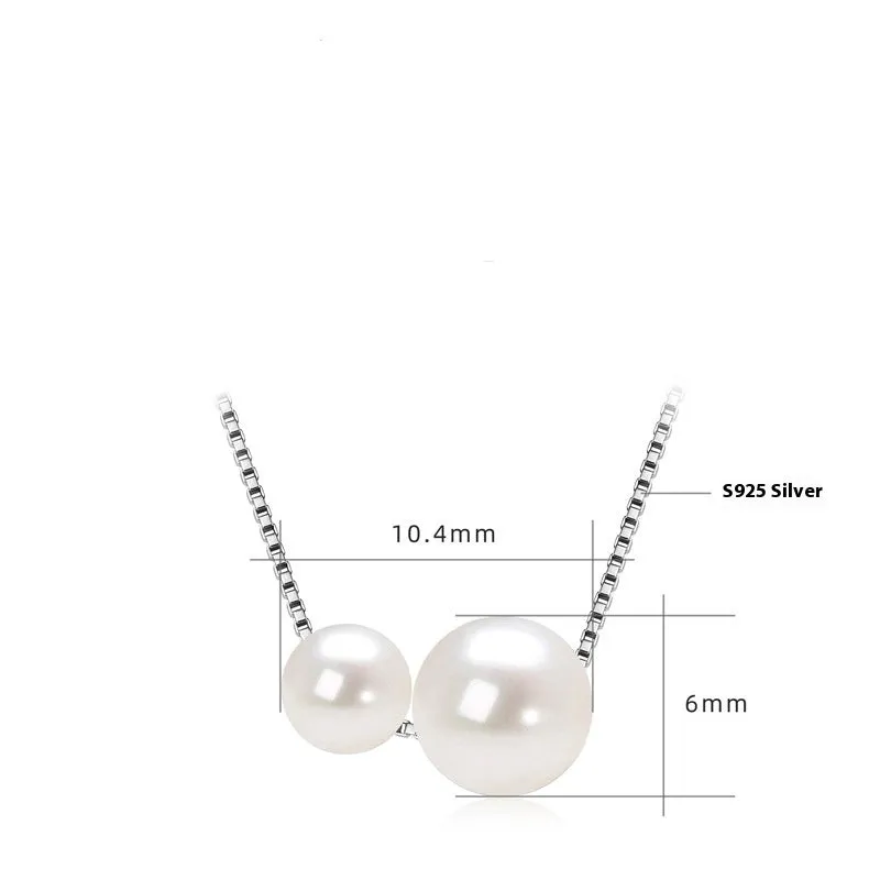 Natural freshwater pearl necklace with S925 sterling silver cross chain and mother pearl shell pendant in geometric design