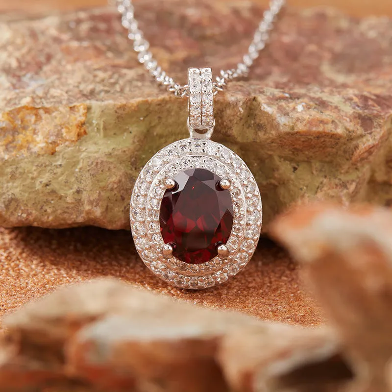 Women's 925 sterling silver necklace with natural citrine gemstone in crystal inlay elliptical pendant on cross chain