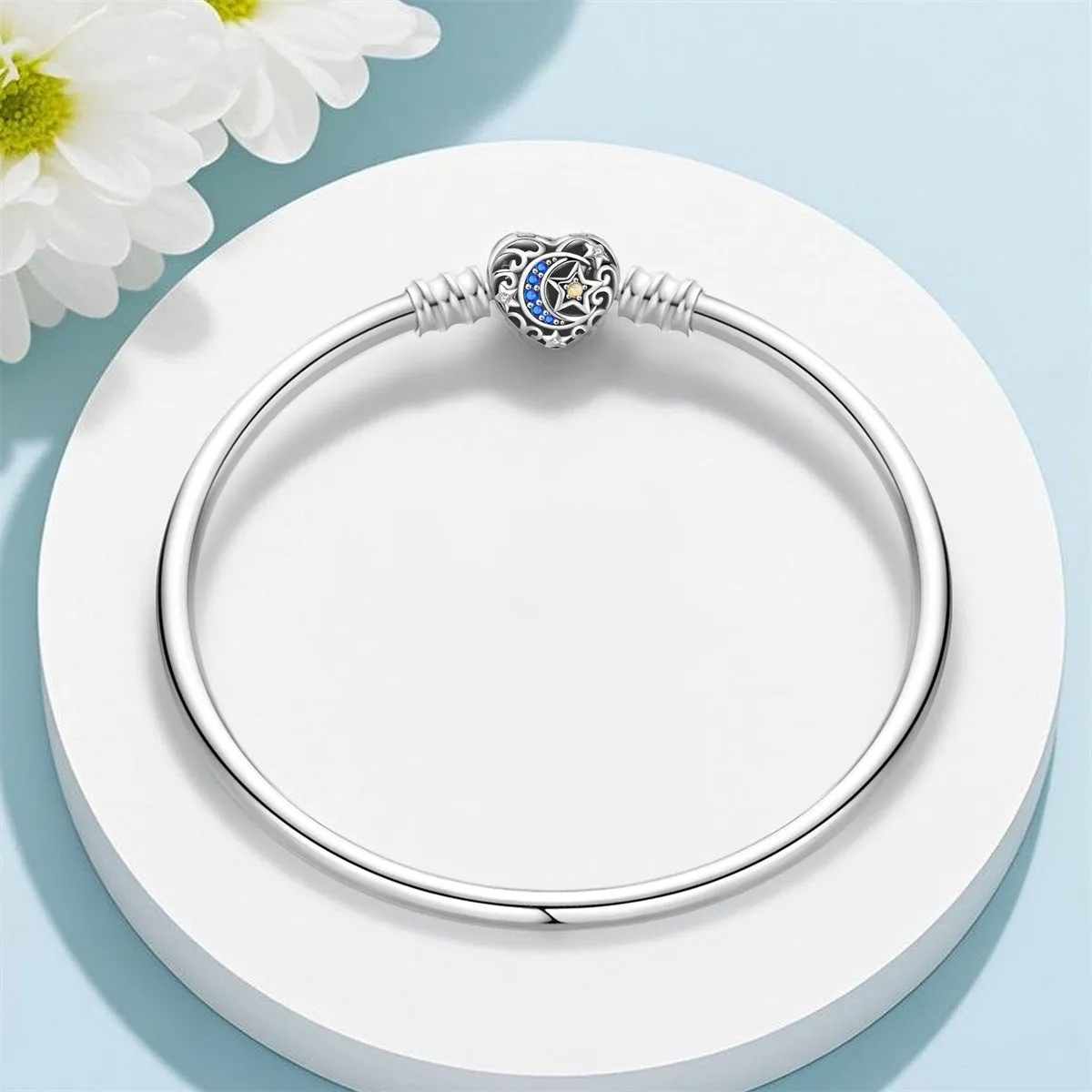 Silver plated copper snake bone bracelet with heart shape love star moon butterfly design