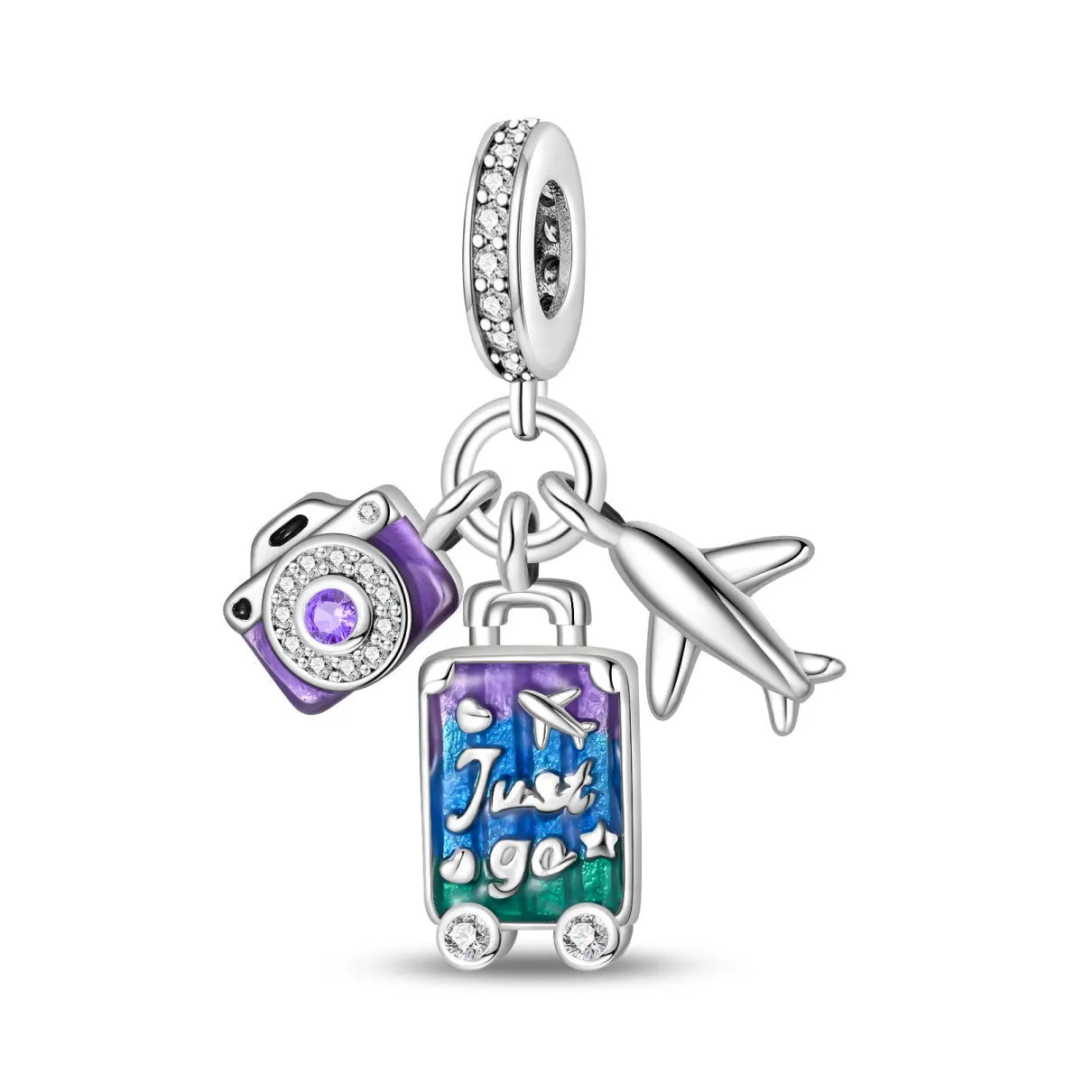 Silver-plated travel bead pendant with copper base, Earth camera emblem, leisure style for casual wear